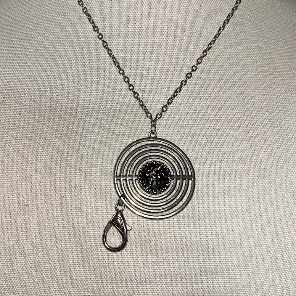 Modern Silver and Black Geometric Necklace